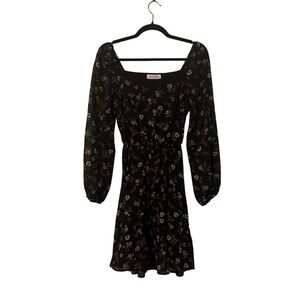 All In Favor Women's Black Floral Long Sleeve Dress Size XS